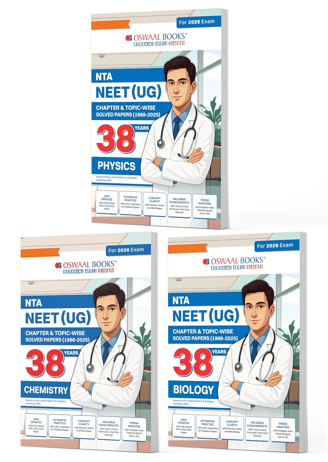 Oswaal NEET (UG) 38 Years' Chapter-Wise & Topic-Wise Solved Papers | Physics, Chemistry & Biology (1988-2025) | Set of 3 Books | For 2026 Exam | New Edition Product Bundle – 16 May 2025 by Oswaal Editorial Board (Author)
