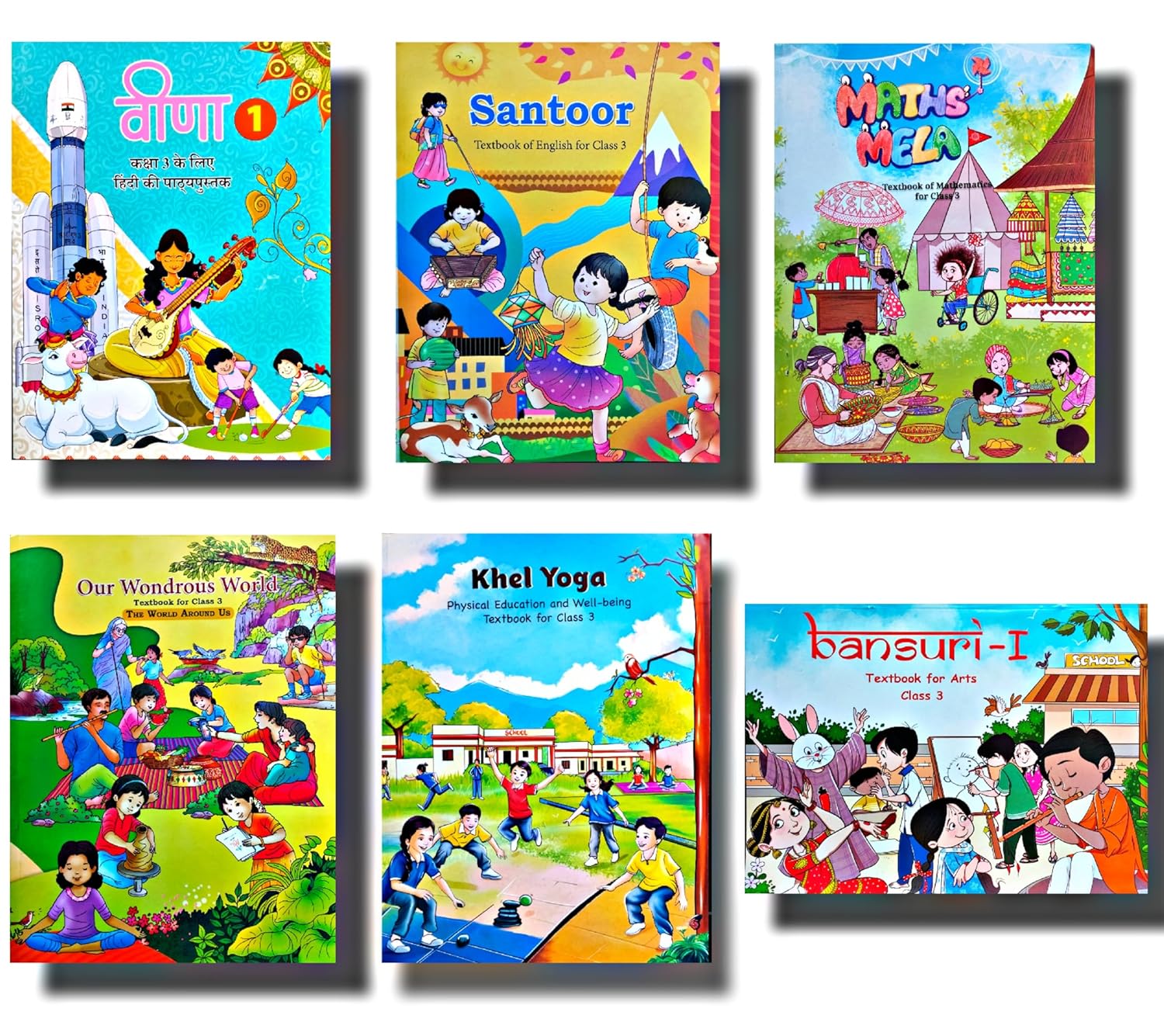 NCERT SANTOOR, MATHS MELA, VEENA, OUR WONDROUS WORLD, KHEL YOGA, BANSURI FOR CLASS 3 (SET OF 6 BOOKS)