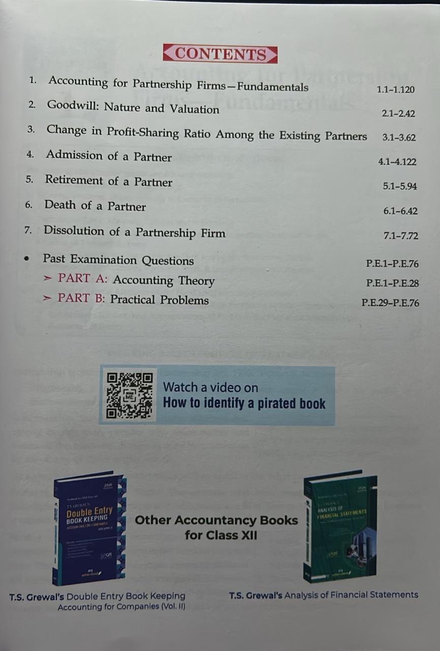 T.S. Grewal's Double Entry Book Keeping: Vol. 1 (2026 Edition) Accounting for Partnership Firms – Textbook for CBSE Class XII